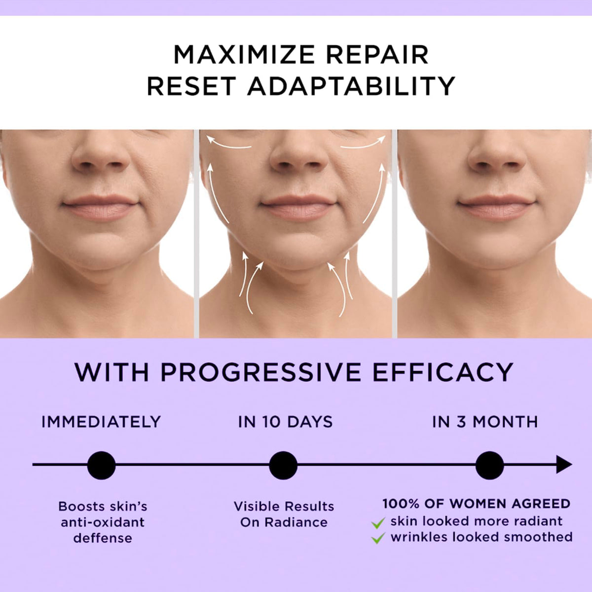DERPHEA applying cream to décolleté showing smoothing benefit