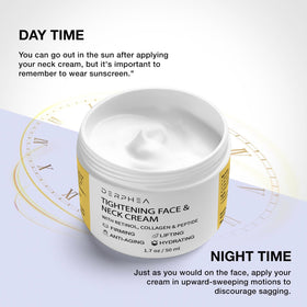 DERPHEA cream on décolleté in lifestyle setting for hydrated skin look