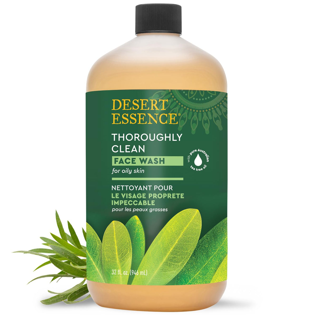 Desert Essence front bottle view shows full 32oz size and brand clarity