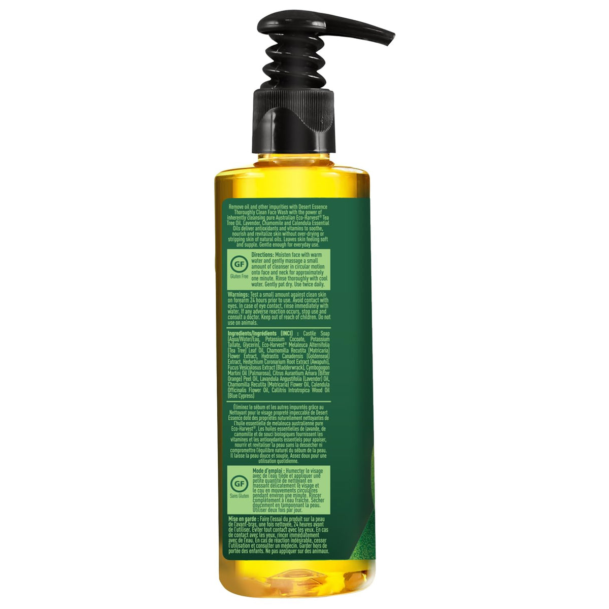 Desert Essence bottle next to a ruler showing 8.5 fl oz size and scale