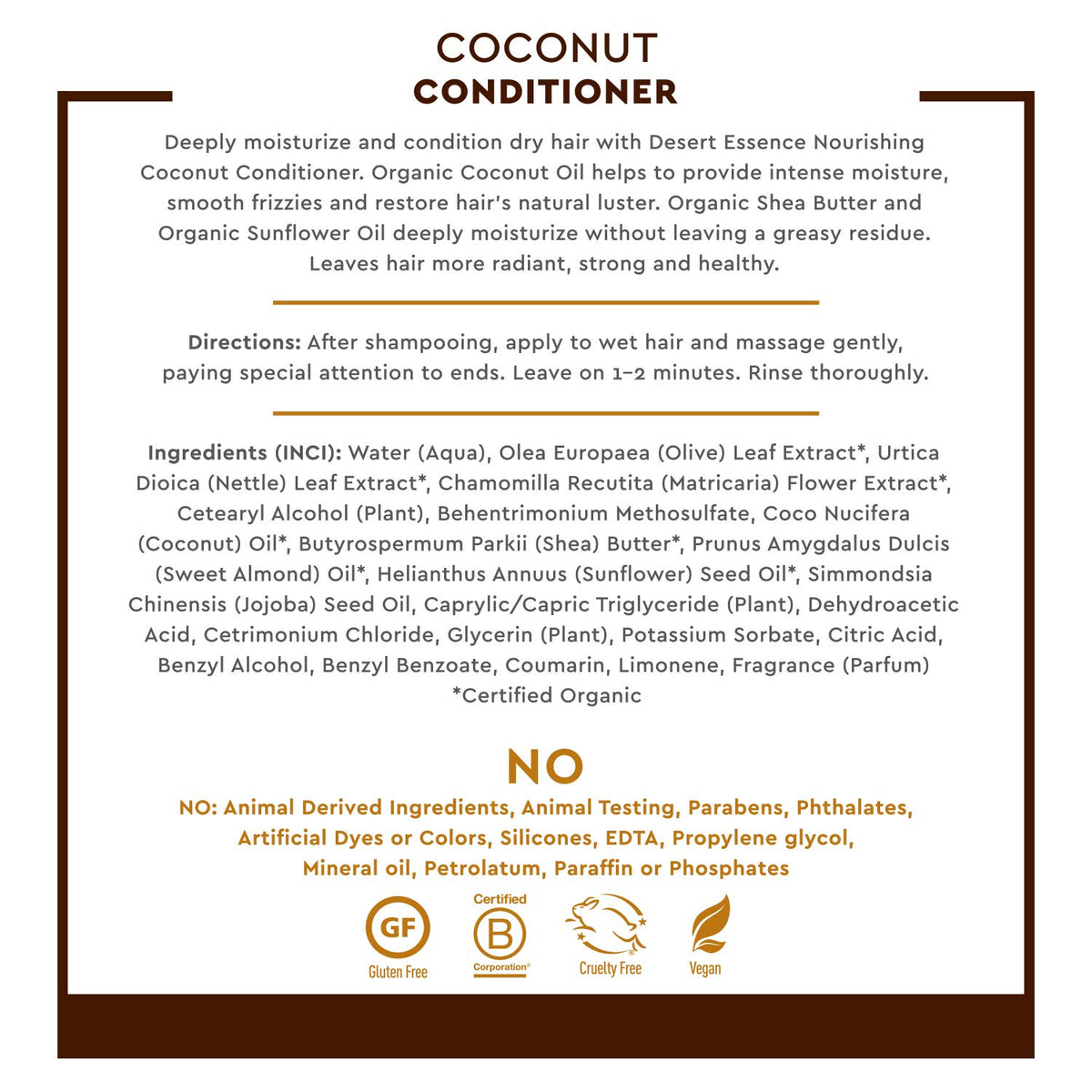 Desert Essence back label close-up highlighting ingredient list and transparency