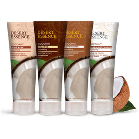 Desert Essence before and after hair comparison showing reduced frizz and shine
