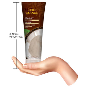 Desert Essence bottle styled on bathroom shelf conveying natural routine
