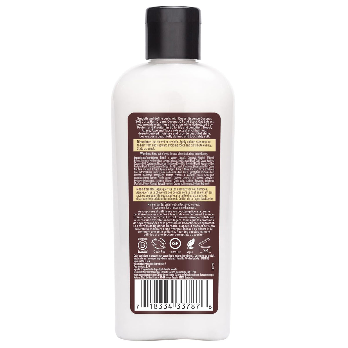 Desert Essence label close-up listing botanical ingredients and benefits