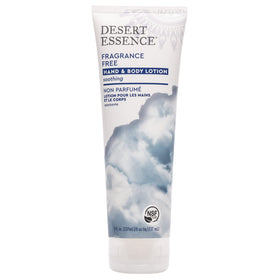 Desert Essence front packaging showing lotion bottle, clear labeling and gentle benefit