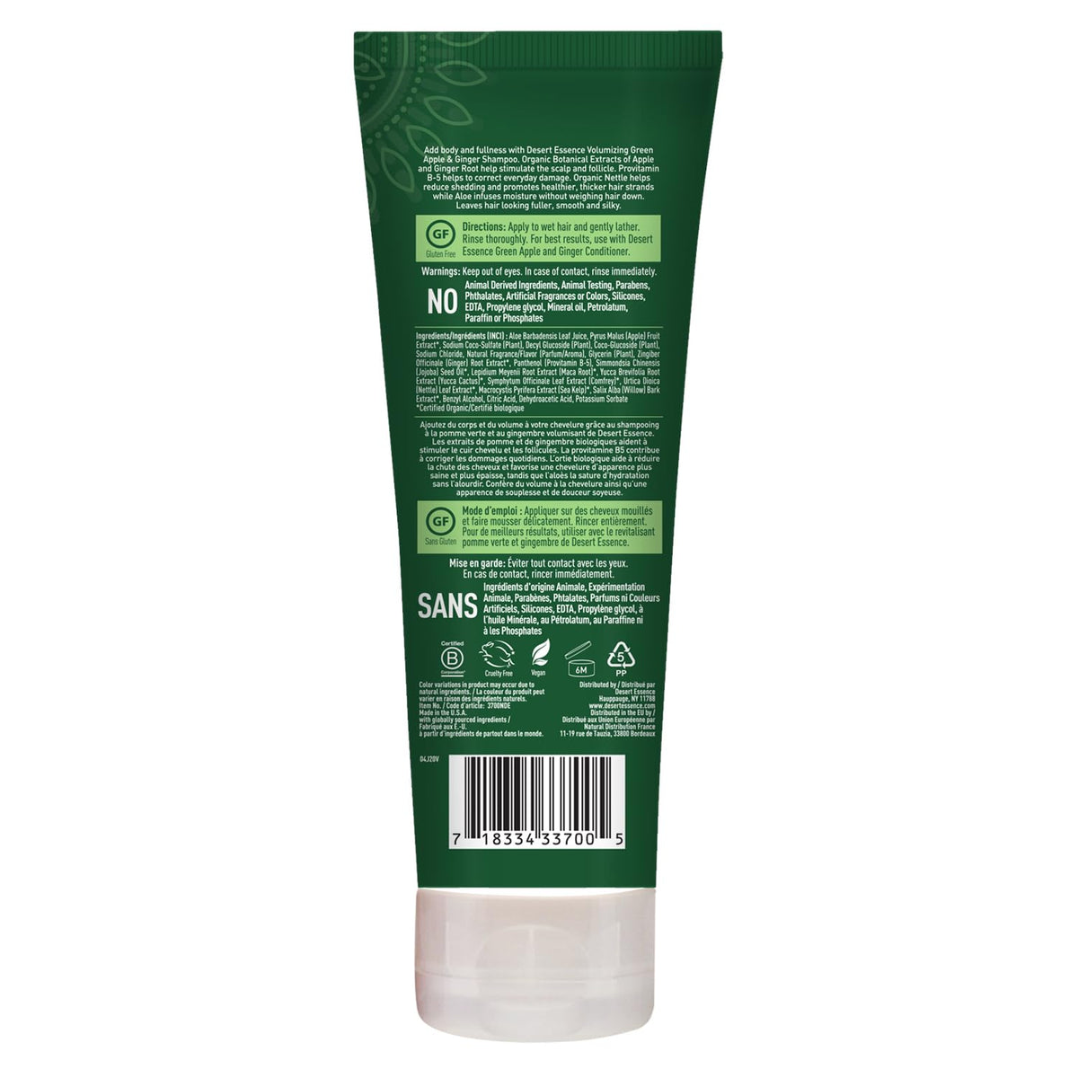 Desert Essence shampoo in shower scene illustrating refresh and boost for fine hair