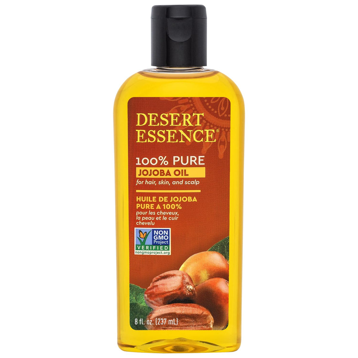 Desert Essence front bottle view showing clean packaging and pure oil benefit