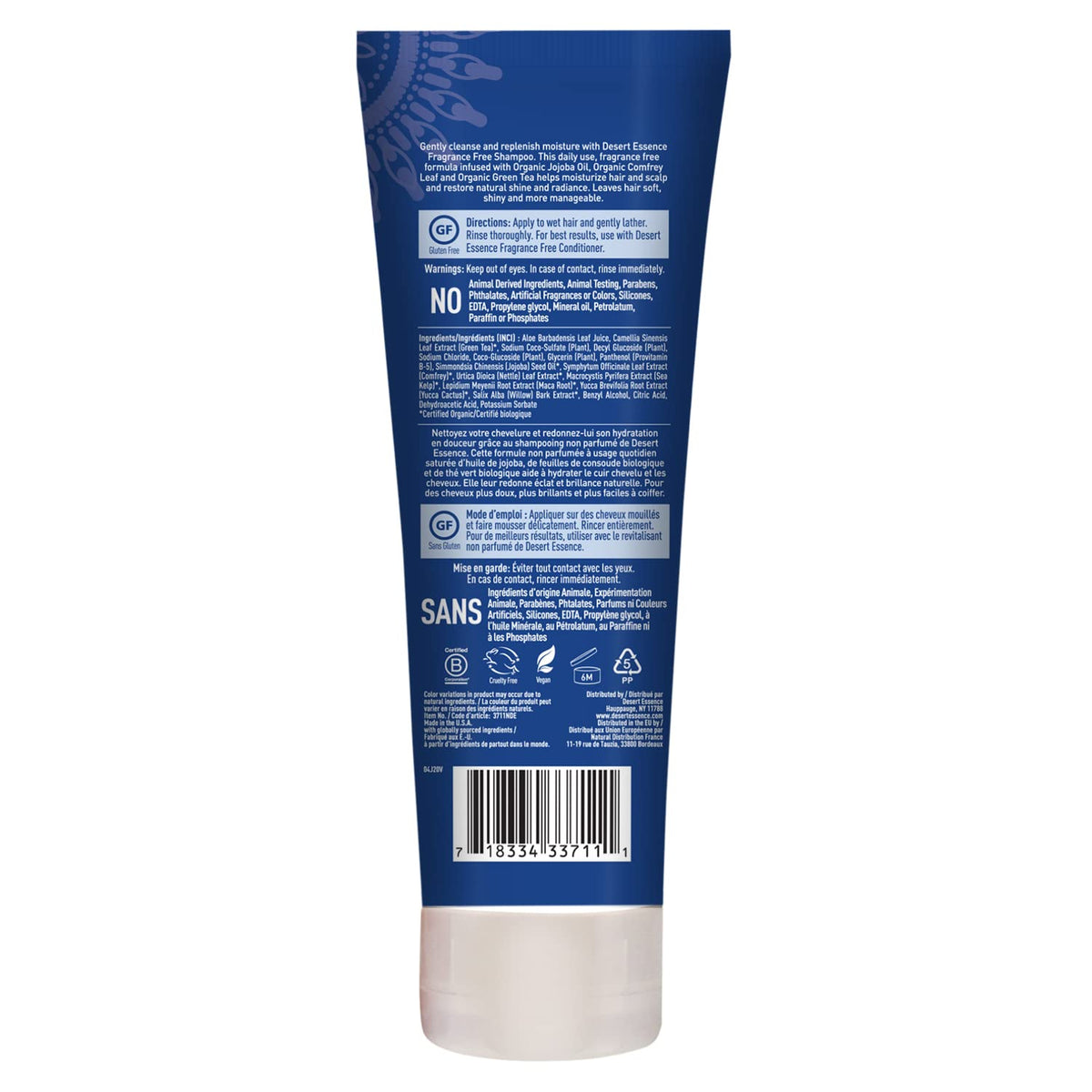 Desert Essence shampoo staged in bathroom showing everyday use benefit