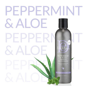 Design Essentials shampoo on bathroom shelf during routine scalp care