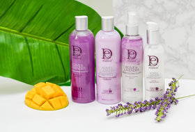 Design Essentials close-up of label highlighting agave and lavender botanicals