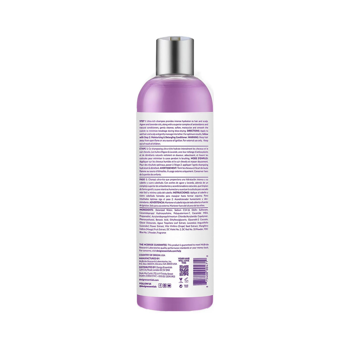 Design Essentials shampoo texture on hand showing creamy lather and hydration
