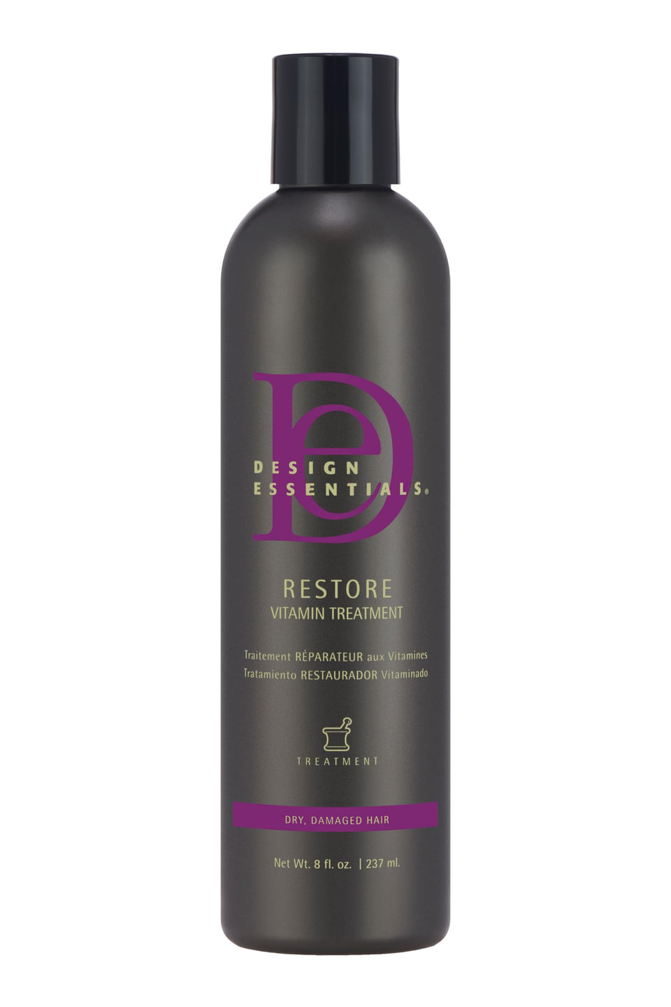 Design Essentials front packaging showing 8 fl oz bottle and clear label benefit