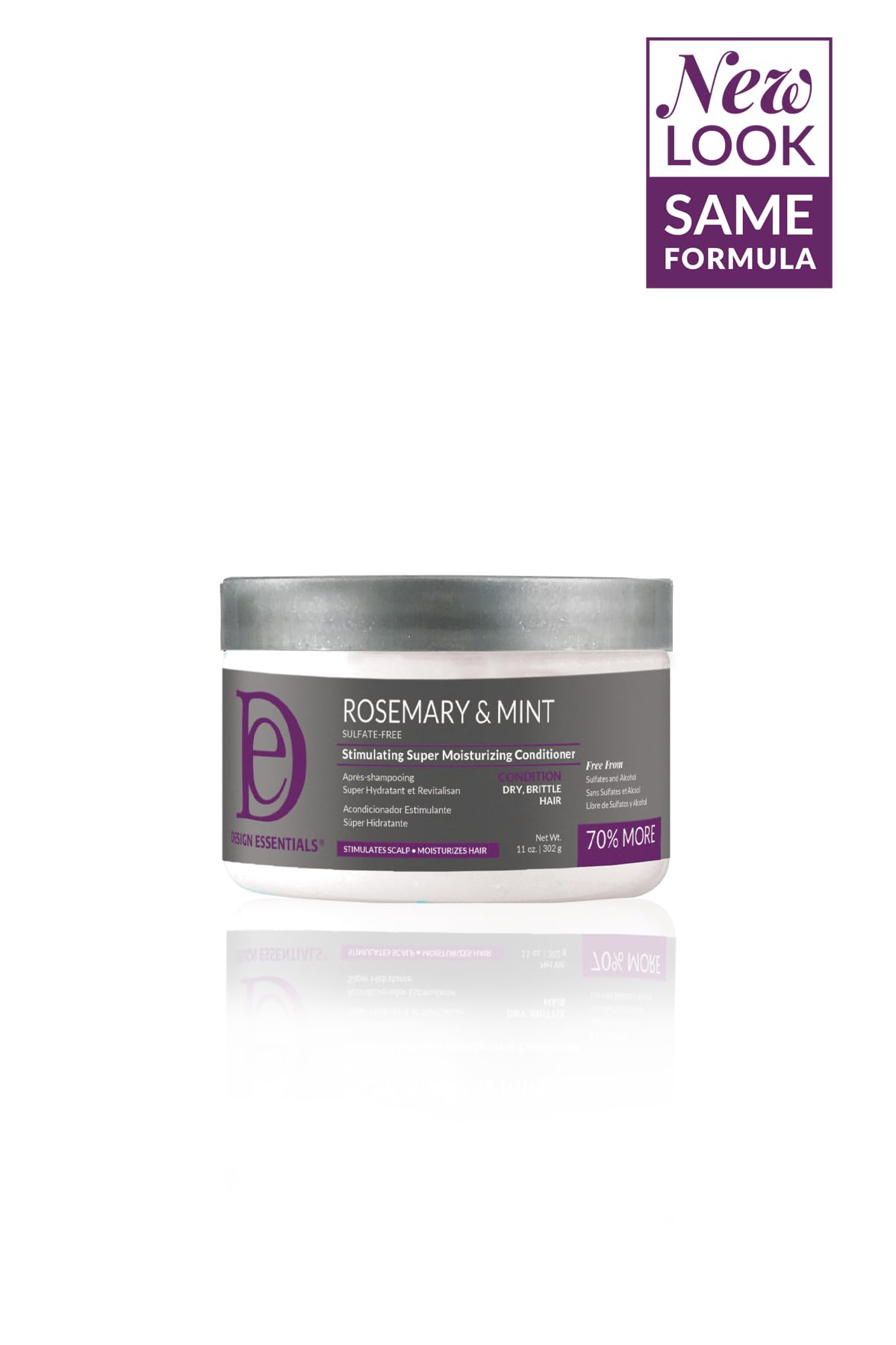 Design Essentials 11 oz bottle held by hand showing product scale