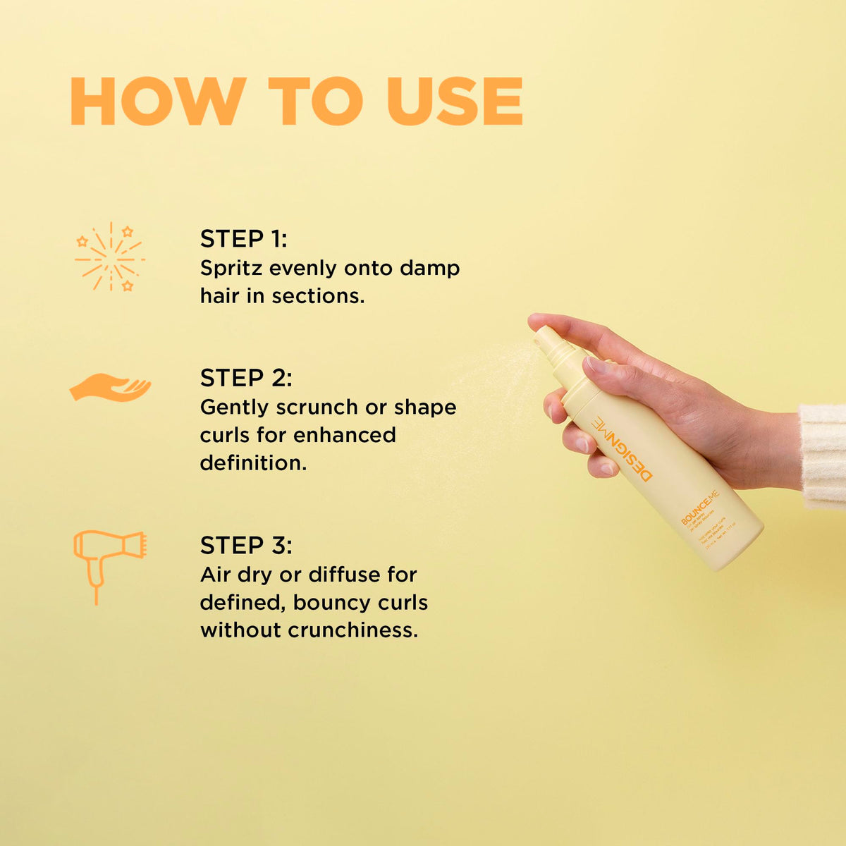 Design.Me BOUNCE.ME with kukui and moringa oil visuals highlighting moisturizing ingredient benefits