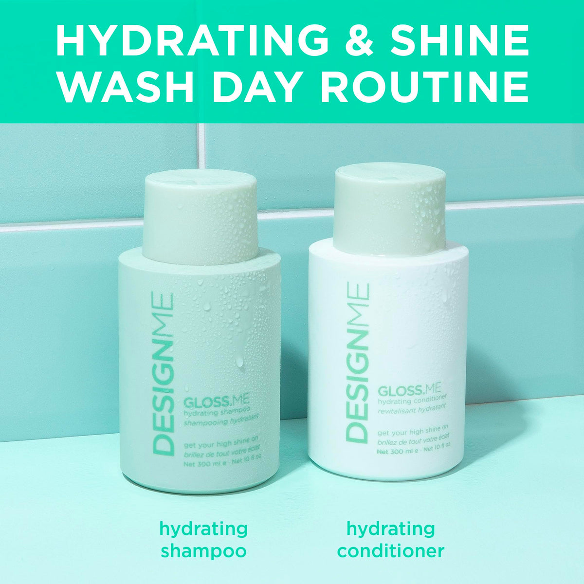 Design.Me shampoo lather in shower demonstrating gentle cleanse benefit