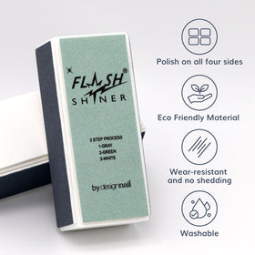 Design Nail tri-color buffer close-up showing grit layers for smoothing and shine benefit