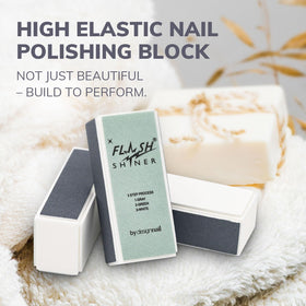 Design Nail buffer held in hand demonstrating size and ergonomic grip for easy home use