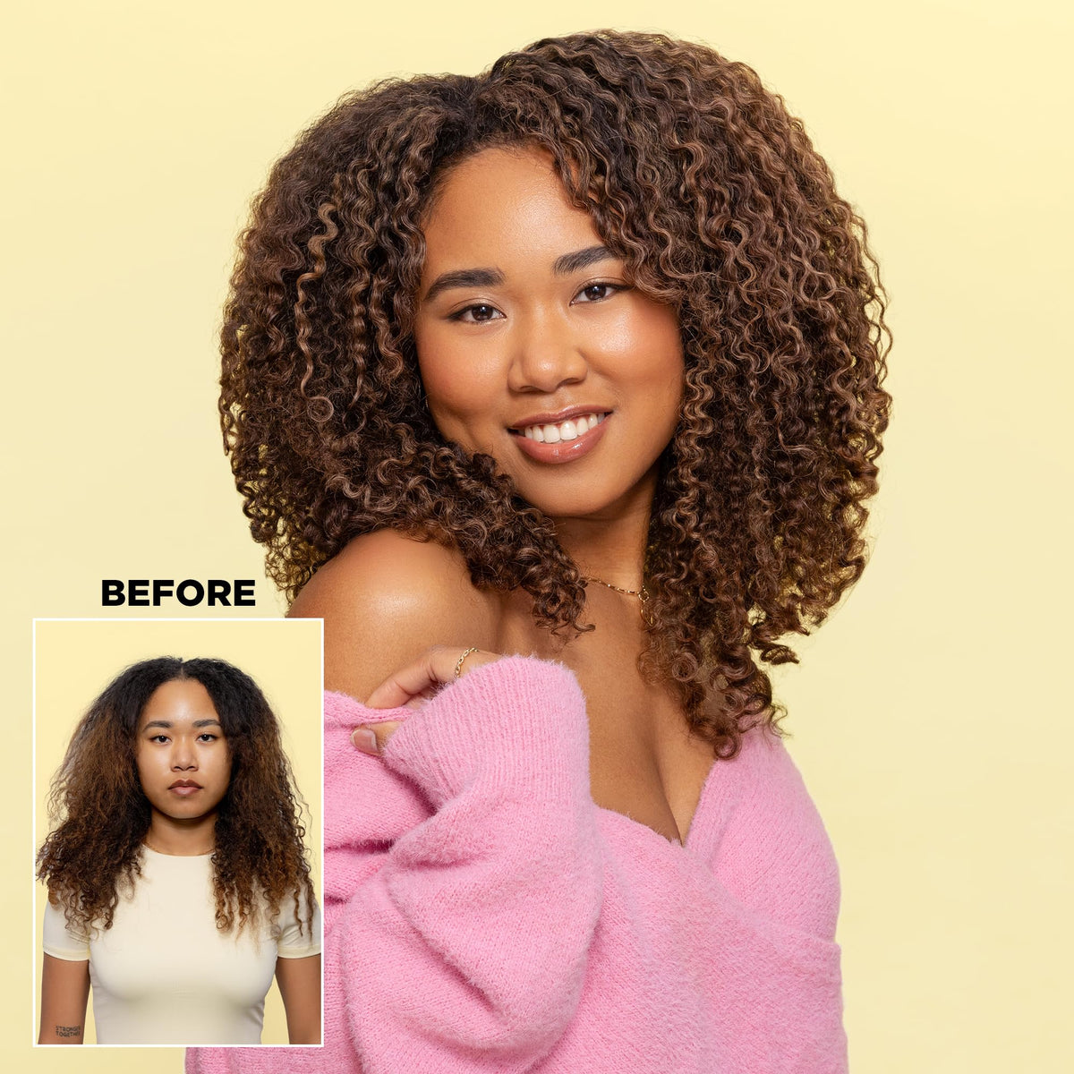Design.Me being applied to wet hair demonstrating even coverage and curl-enhancing benefit