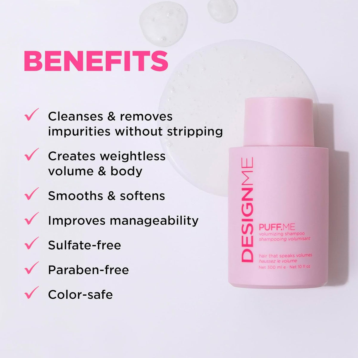 Design.Me PUFF.ME pump dispensing shampoo for easy, controlled use