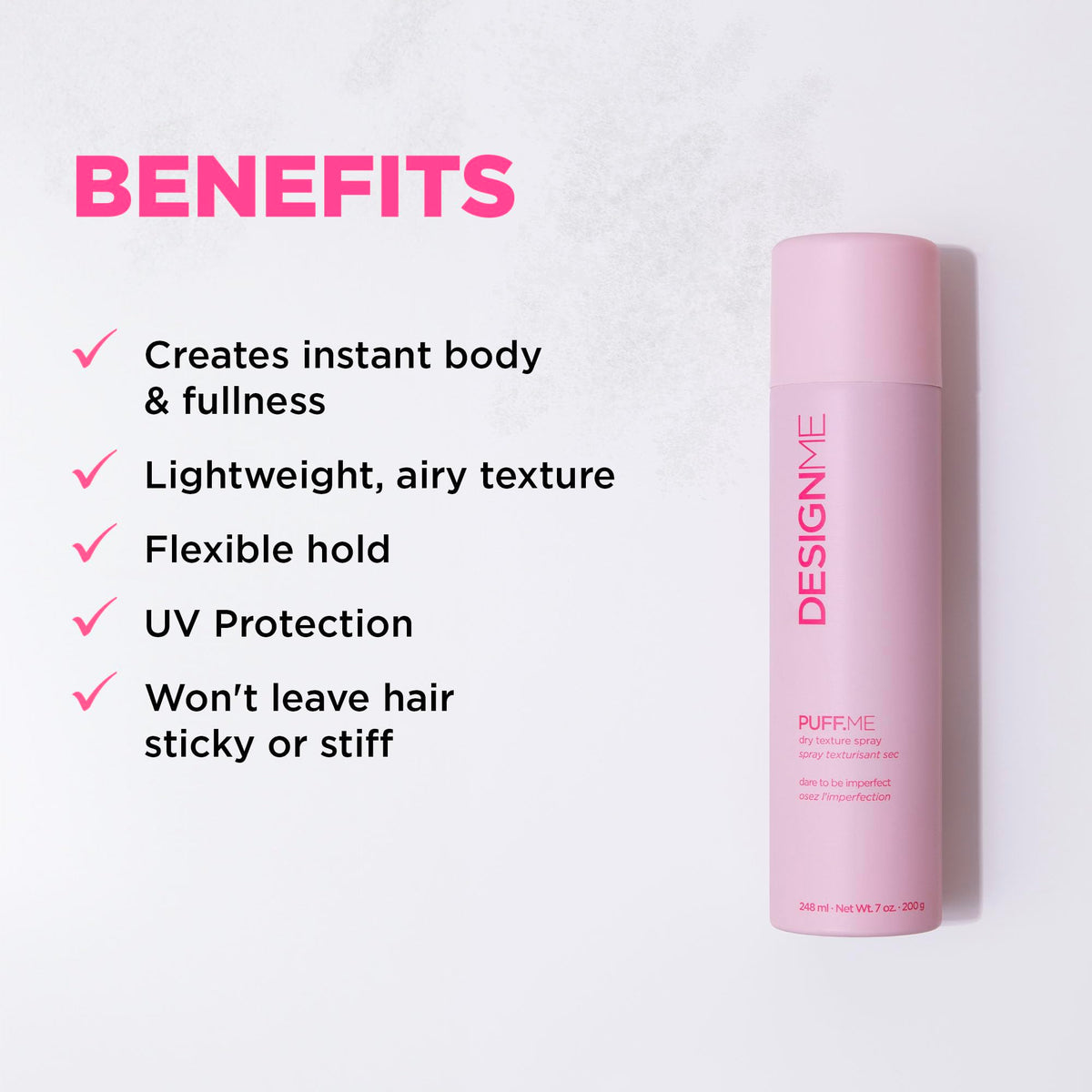 Design.Me PUFF.ME spray mist closeup illustrating fine airy texture and control