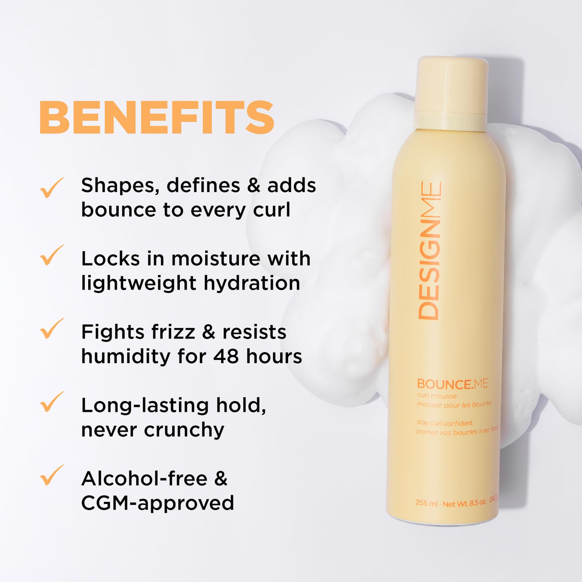 Design.Me foam texture close-up highlighting airy mousse and easy distribution benefit
