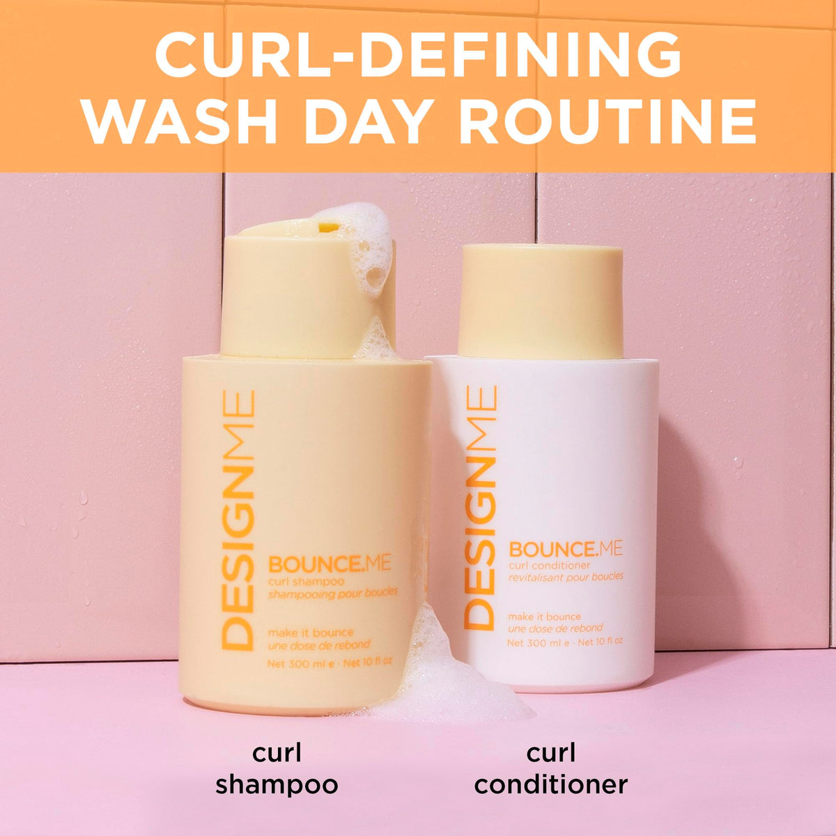 Design.Me BOUNCE.ME shampoo applied to wet curls for effective cleansing