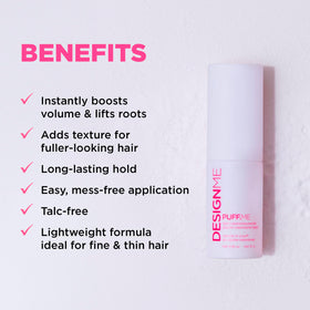 Design.Me PUFF.ME being sprayed at roots showing quick texture and lift benefit