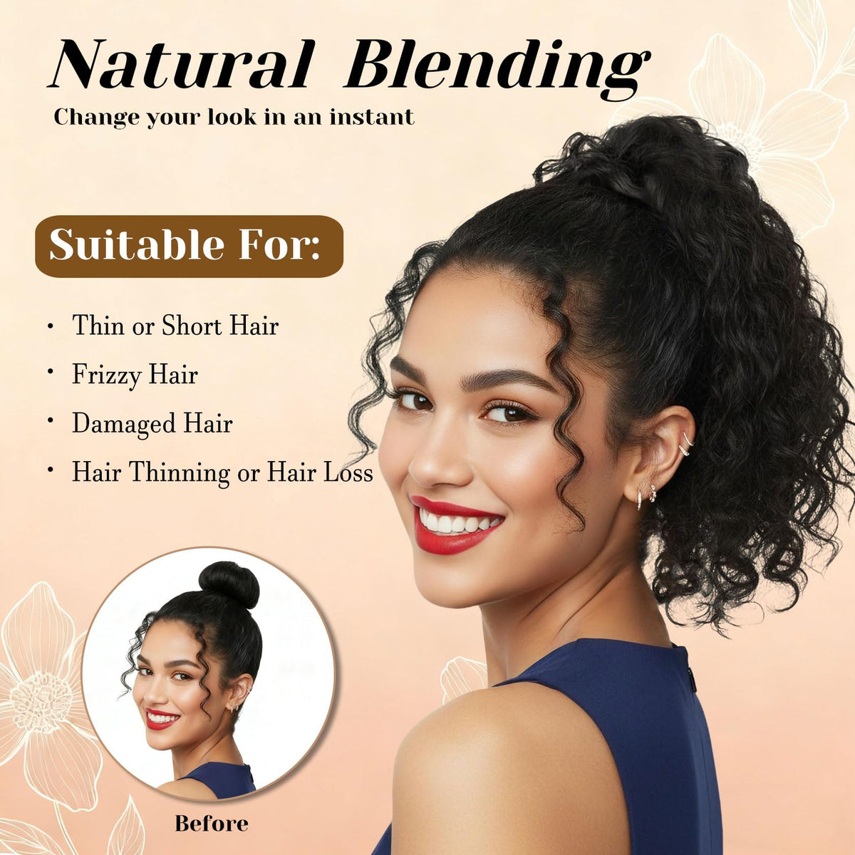 Detean close-up texture highlights wavy curly fibers for natural volume