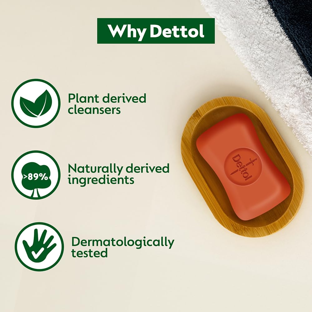 Six-pack of Dettol bars stacked for convenient storage and economical benefit