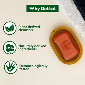Six-pack of Dettol bars stacked for convenient storage and economical benefit