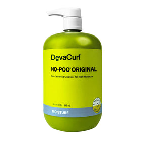 DevaCurl front bottle showing No-Poo Original label and size, clear product benefit