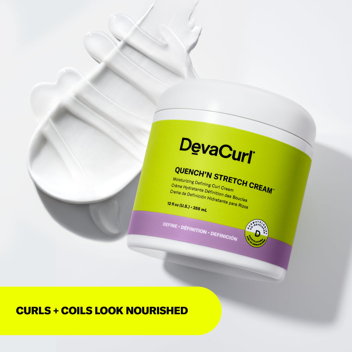 DevaCurl jar on bathroom shelf in lifestyle scene promoting daily use