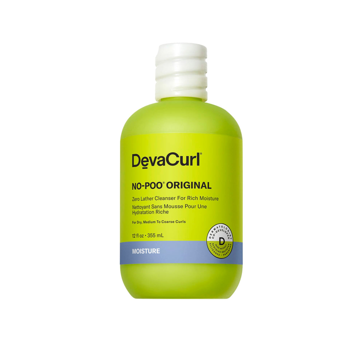 DevaCurl front bottle showing product and branding for gentle cleansing benefit