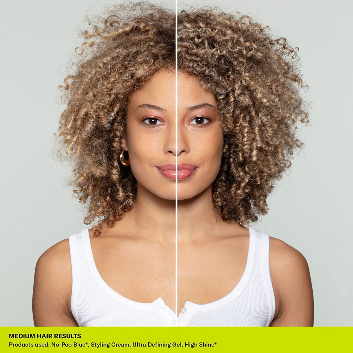 DevaCurl before-and-after curls showing enhanced clumping and reduced frizz for visible results