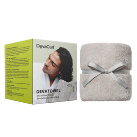DevaCurl towel front view shows full wrap and quick-dry benefit