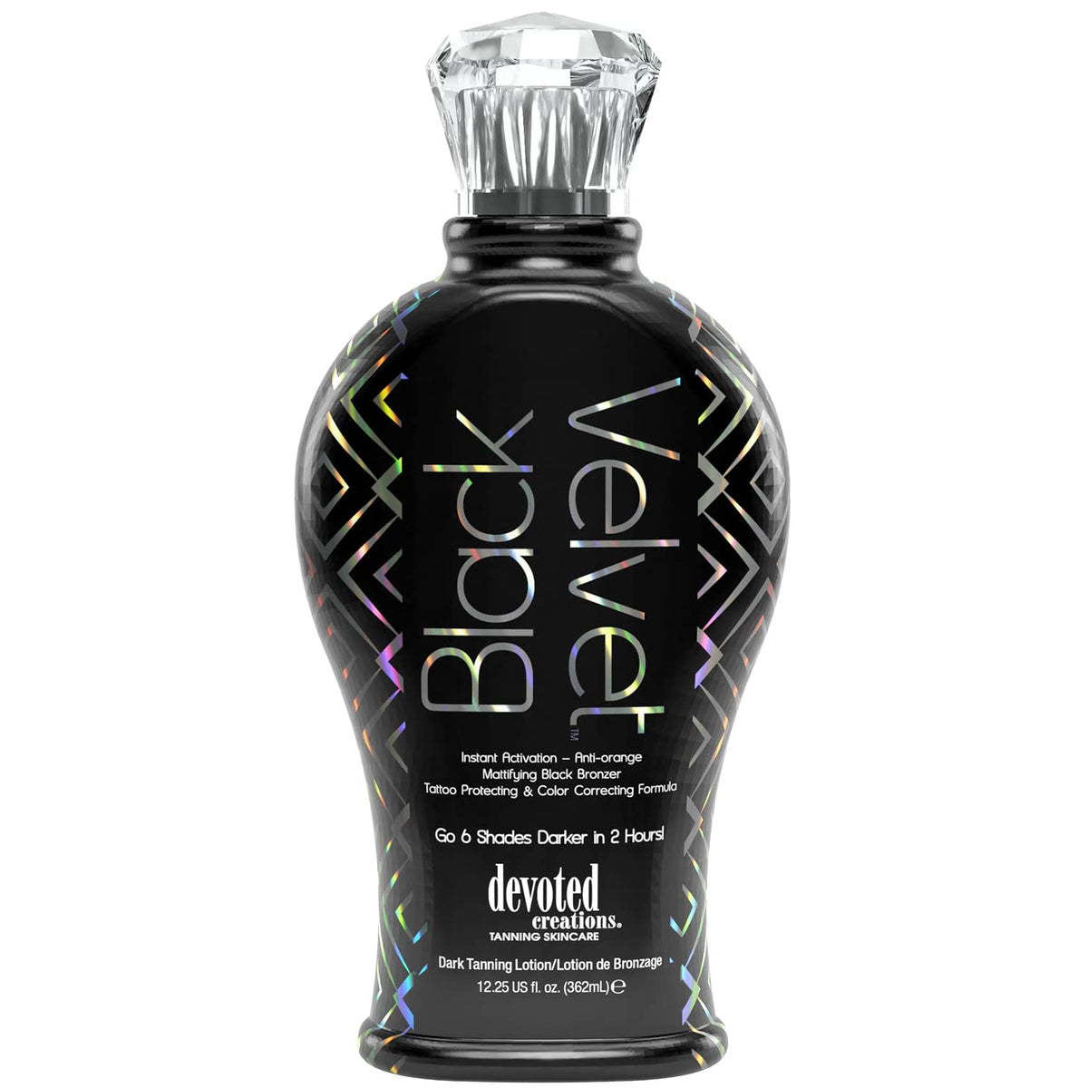 Devoted Creations front packaging showing bottle and label, promotes matte tan benefit