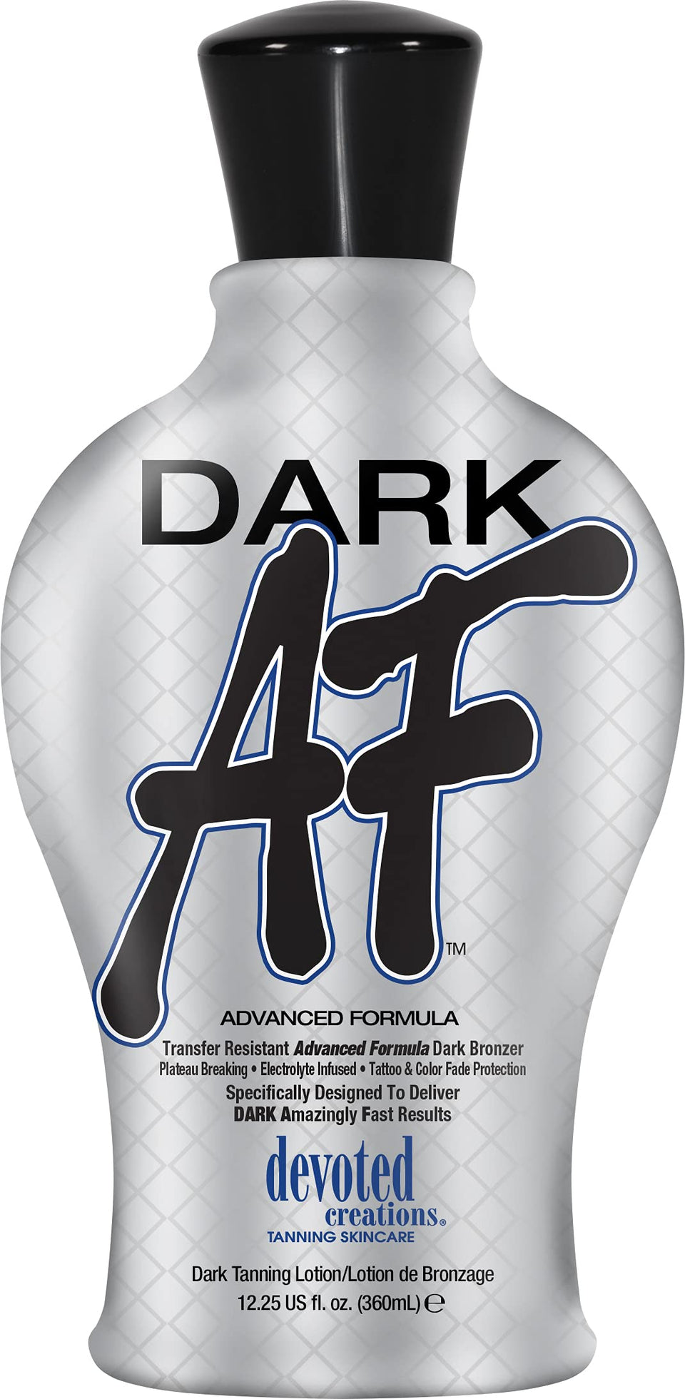 Devoted Creations Dark AF front bottle showing label and benefit of deep bronzing