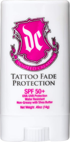 Devoted Creations front packaging showing SPF 50+ protection and compact stick benefit