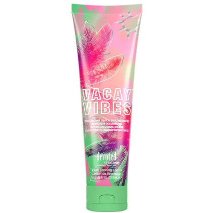 Devoted Creations front packaging showing Vacay Vibes bronzing lotion benefit