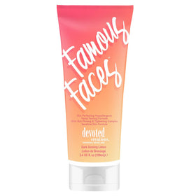 Devoted Creations front packaging showing bottle and label, promotes quick facial tanning