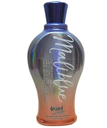 Devoted Creations bottle front packaging shows label and fast-acting bronzer benefit