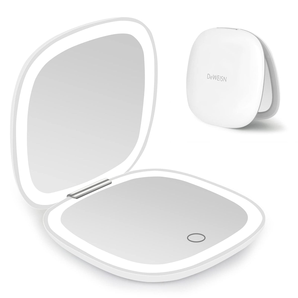 deweisn front closed white compact mirror shows sleek design and portability