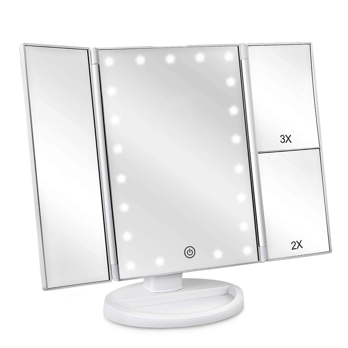 deweisn front open view showing tri-fold panels and bright LEDs for clearer makeup