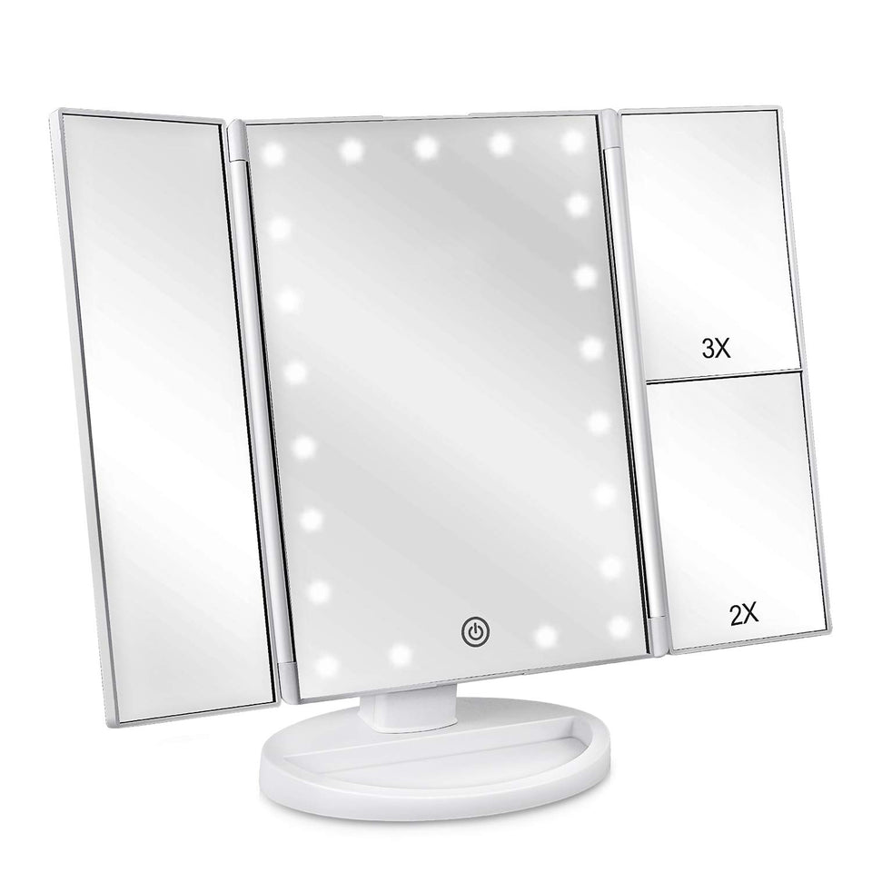 deweisn front open view showing tri-fold panels and bright LEDs for clearer makeup