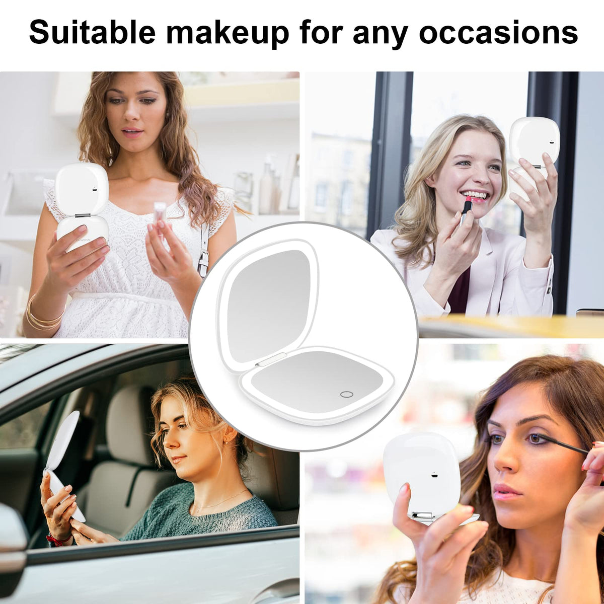 deweisn in handbag lifestyle image shows compact mirror ready for travel