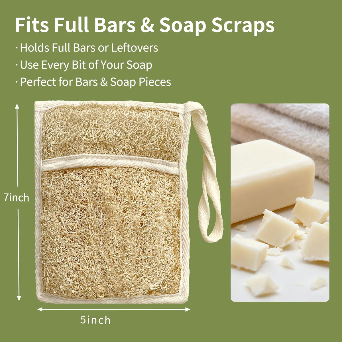 Dewlavelle loofah soap bag on bathroom shelf suggesting spa-like everyday use