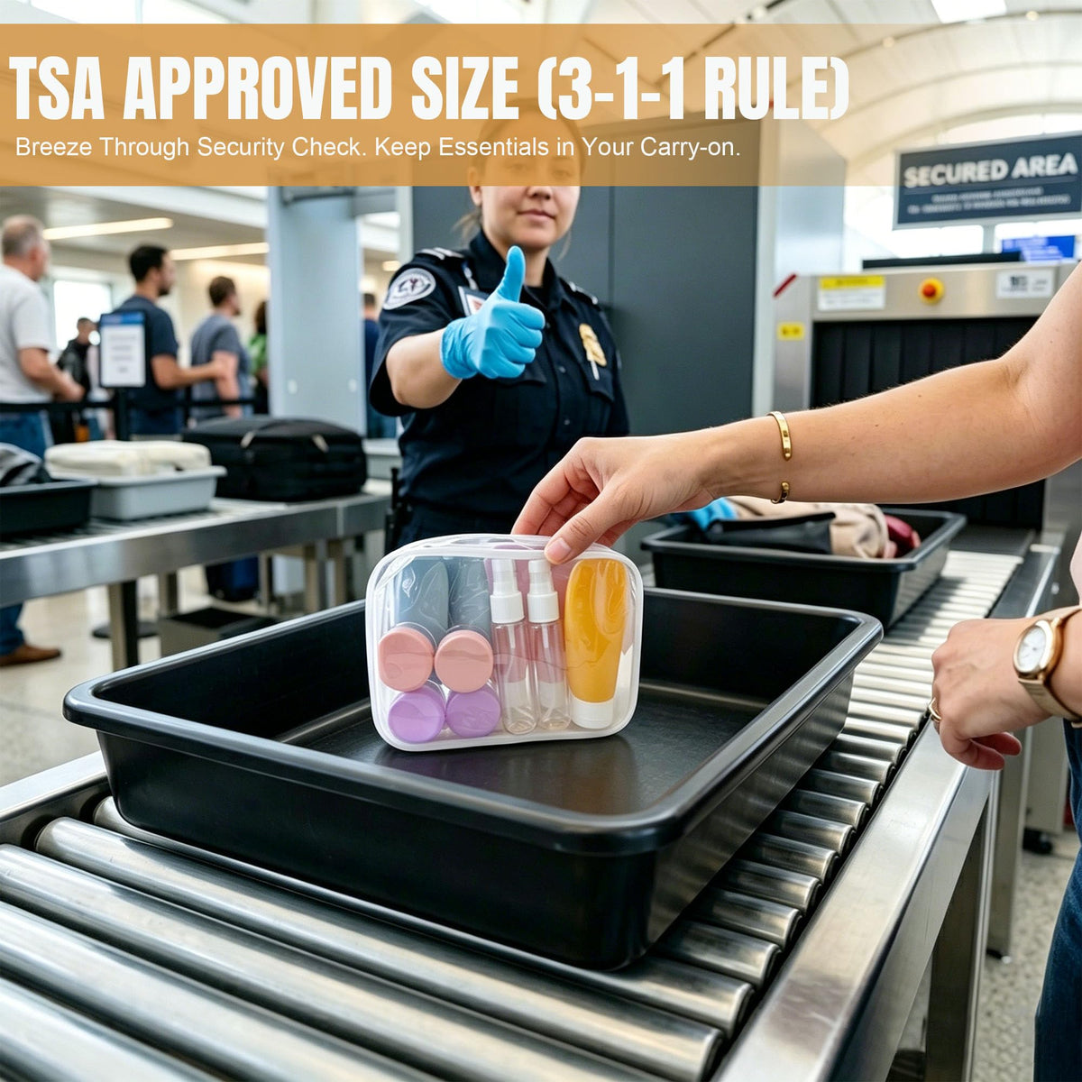 DEWSENSI travel bottle held in hand to show compact, TSA-friendly scale