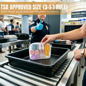 DEWSENSI travel bottle held in hand to show compact, TSA-friendly scale