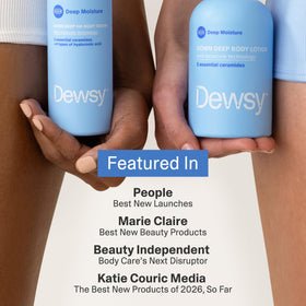 Dewsy ingredient list label showing ceramide complex and gentle formulation for reassurance