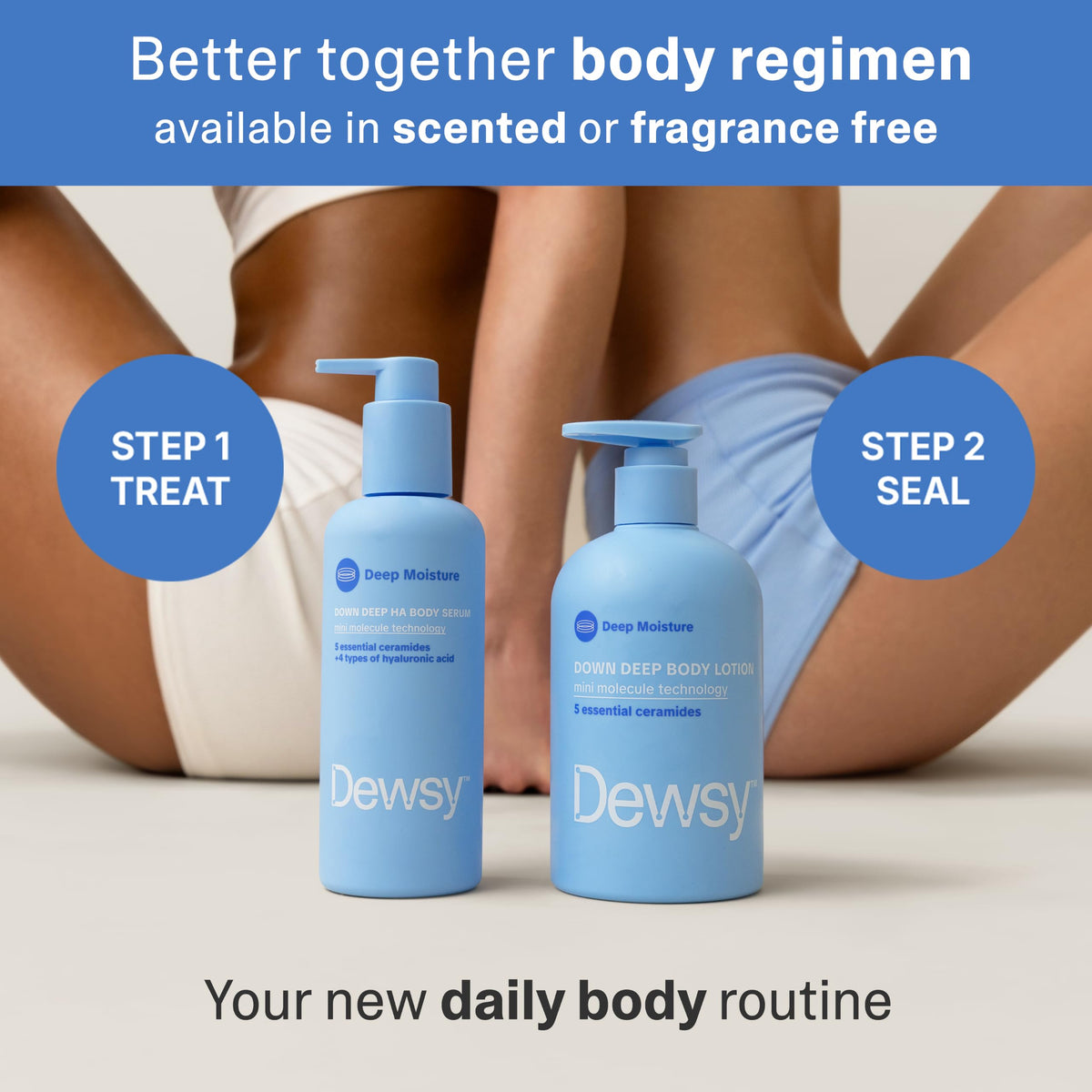 Dewsy lifestyle bathroom routine showing bottle beside towel for effortless daily self-care
